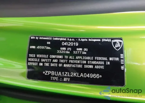 2019 Lamborghini Urus z USA, uszkodzony, nr VIN ZPBUA1ZL2KLA04966